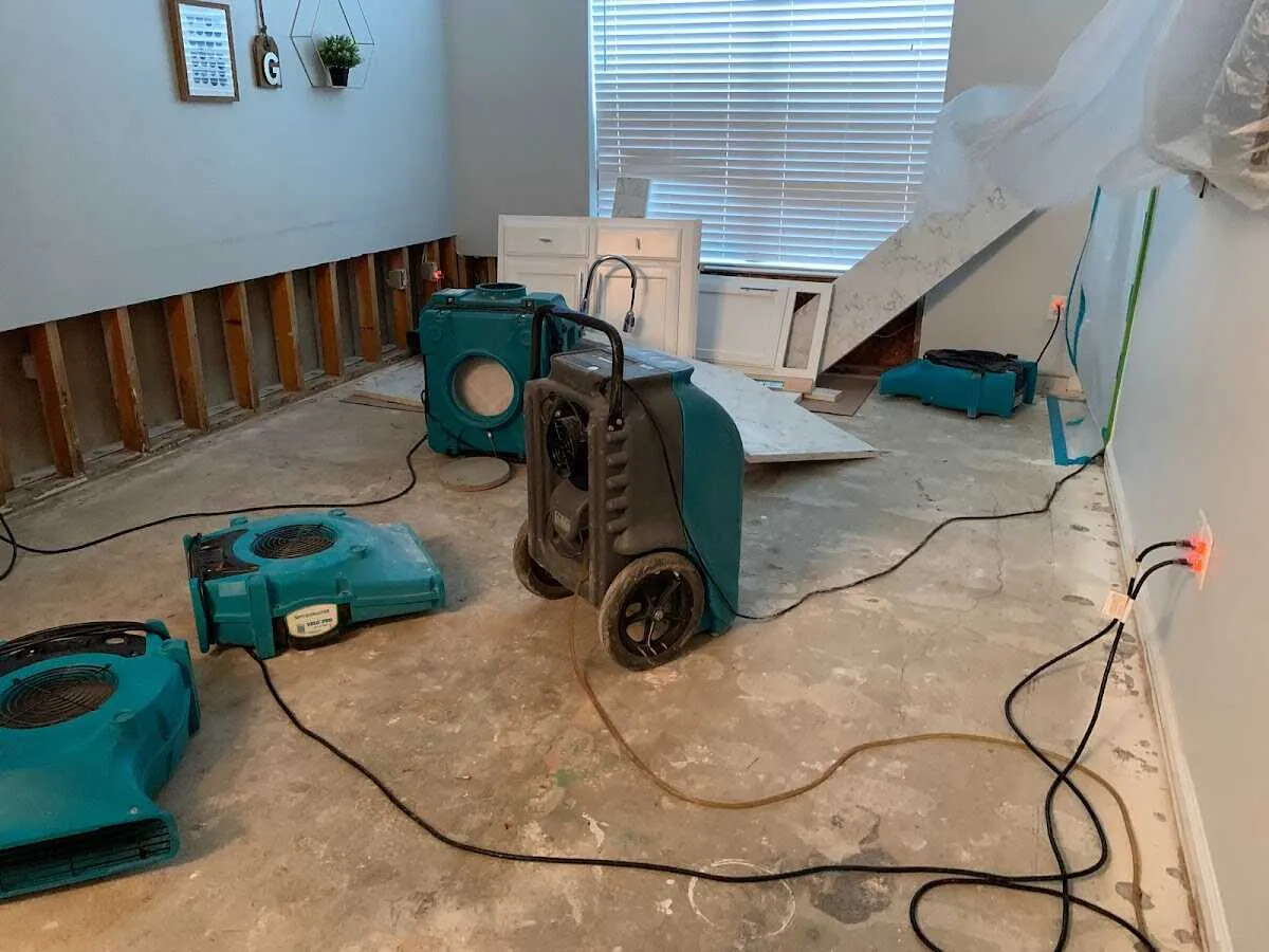 Dehumidifier in flood-cut room for Water Damage Restoration in Havelock